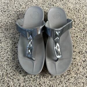 Fitflop Walkstar Jeweled Sandals Size 9 Gray Toe Post Thong